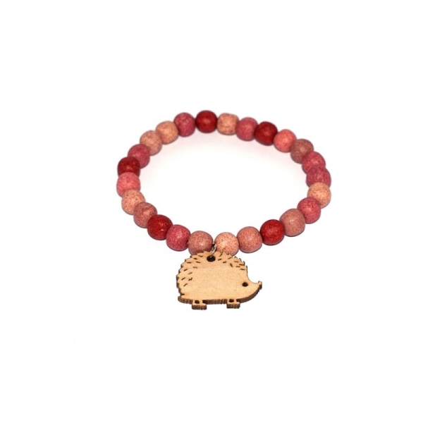 Bracelet perles céramiques et hérisson en bois rose - Photo n°1