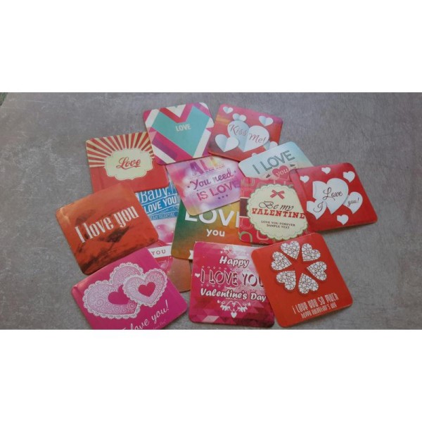 Stickers étiquettes vignettes autocollantes carré amour kawaii rouge, 15 pcs - Photo n°3