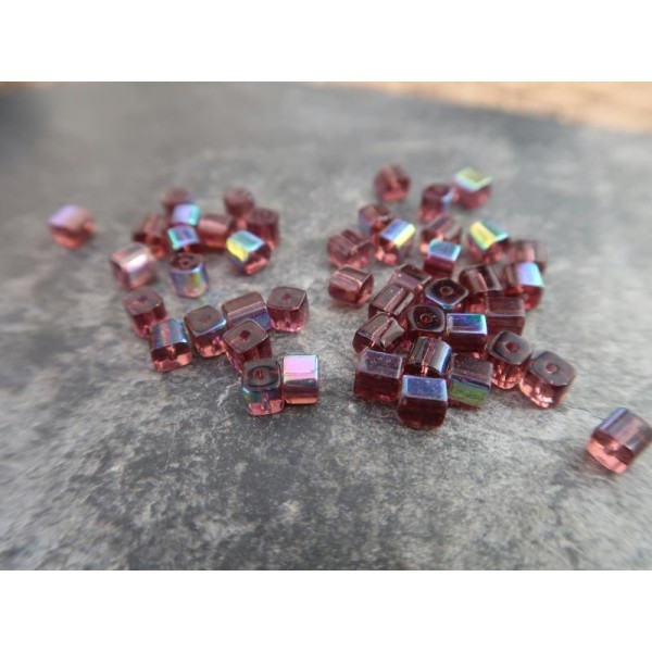 Perles intercalaires cubes en verre,violet reflets multicolore AB, 5 mm, 20 pcs - Photo n°2