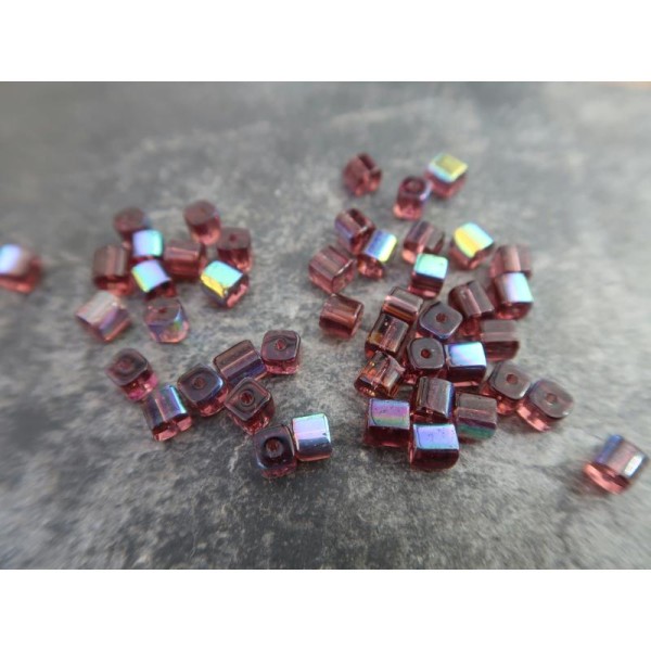 Perles intercalaires cubes en verre,violet reflets multicolore AB, 5 mm, 20 pcs - Photo n°3