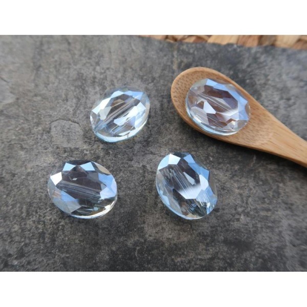 Perles intercalaires palets ovale en verre à facette bleu gris reflets irrisés, 20x16 mm, 1 pc - Photo n°2
