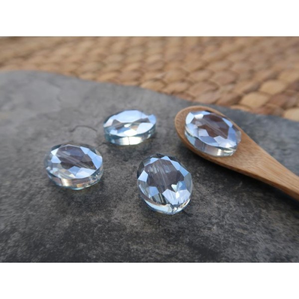 Perles intercalaires palets ovale en verre à facette bleu gris reflets irrisés, 20x16 mm, 1 pc - Photo n°3