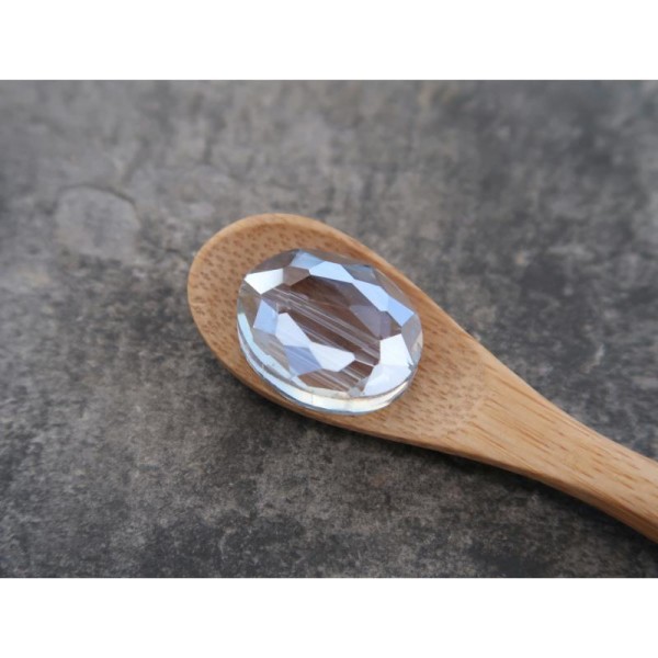 Perles intercalaires palets ovale en verre à facette bleu gris reflets irrisés, 20x16 mm, 1 pc - Photo n°4