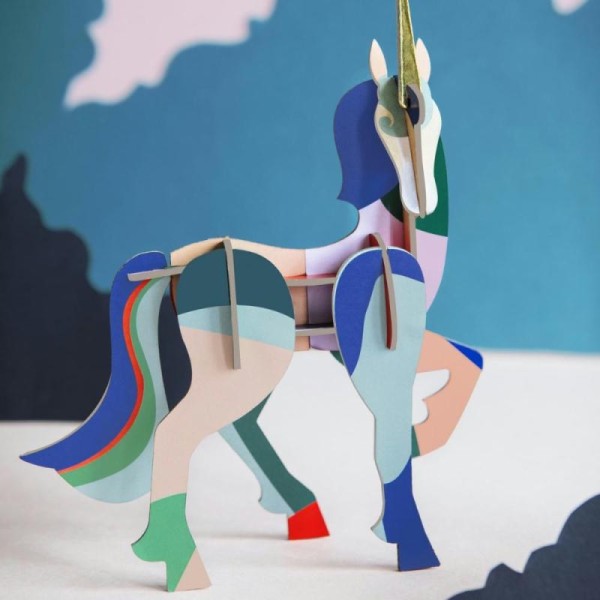 Licorne Unicorn en carton coloré à construire H16cm Studioroof - Photo n°2