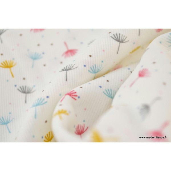 Tissu velours milleraies coton imprimé Fleurs de pissenlits Multi .x1m - Photo n°2