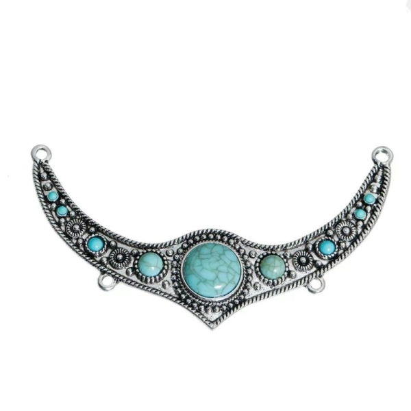 Plastrons demi lune pierre turquoise, Support collier, Métal argenté, 11.5x6.2 cm,1 pc - Photo n°4