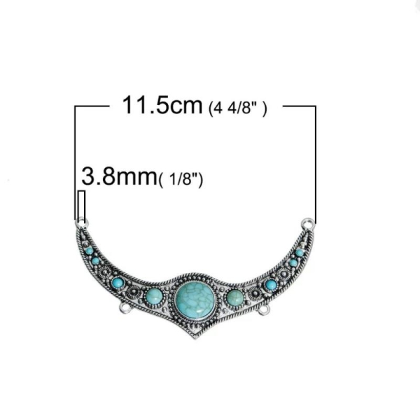 Plastrons demi lune pierre turquoise, Support collier, Métal argenté, 11.5x6.2 cm,1 pc - Photo n°5