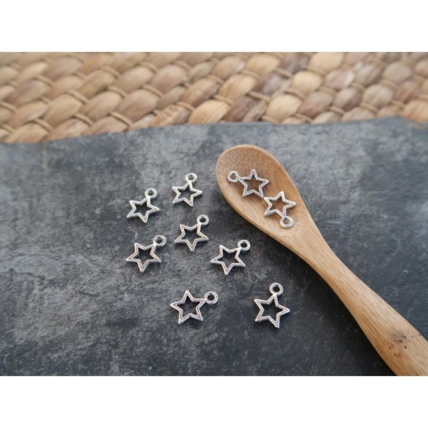 Breloques sequins étoiles ajourées, Breloques étoiles en métal argenté, 12 x 10 mm, 10 pcs - Photo n°3
