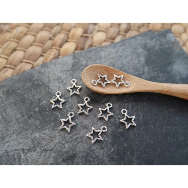 Breloques sequins étoiles ajourées, Breloques étoiles en métal argenté, 12 x 10 mm, 10 pcs - Photo n°4
