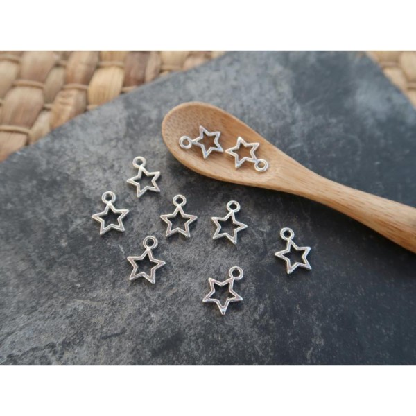 Breloques sequins étoiles ajourées, Breloques étoiles en métal argenté, 12 x 10 mm, 10 pcs - Photo n°1