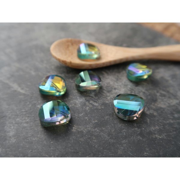 12 mm, Perles palets en verre ronds, Perles intercalaires à facettes reflets multicolore, 5 pcs - Photo n°3