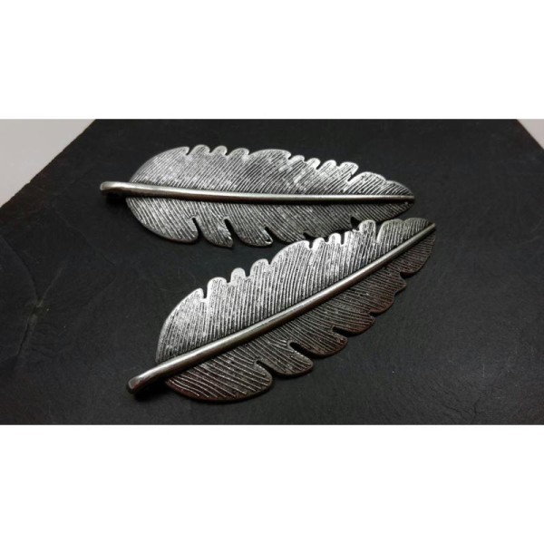 Grand pendentif plume oiseau en métal argenté, 54 x 18 mm, 1 pc - Photo n°3