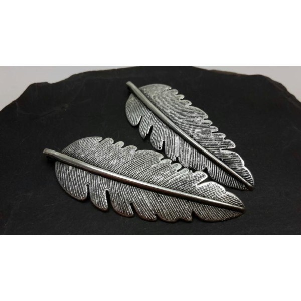 Grand pendentif plume oiseau en métal argenté, 54 x 18 mm, 1 pc - Photo n°4
