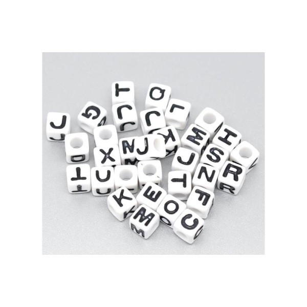 50 Perles Acryliques Alphabet Cubes 7Mm Blanc - Sc10564 - - Photo n°1
