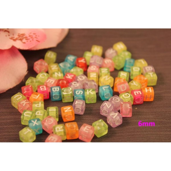200 Perles Acryliques Alphabet Cubes 6Mm Multicolores - Photo n°1