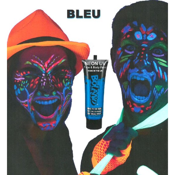 Tube peinture bleu fluo UV corps et visage 10 ml - Photo n°1