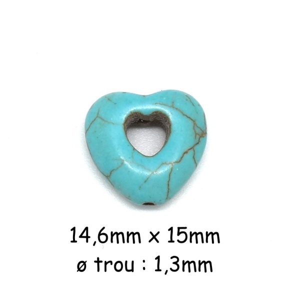 R-6 Perles Coeur Imitation Howlite Bleu Turquoise 15mm - Photo n°1