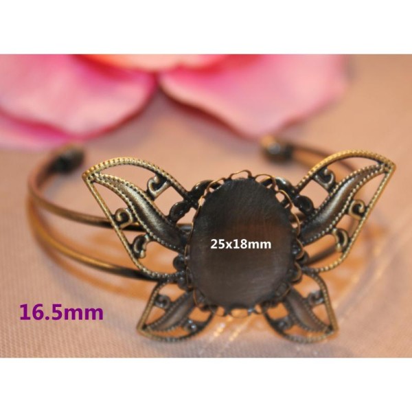 1 Support Bracelet Papillon Bronze Pour Cabochon 25X18Mm - - Photo n°1