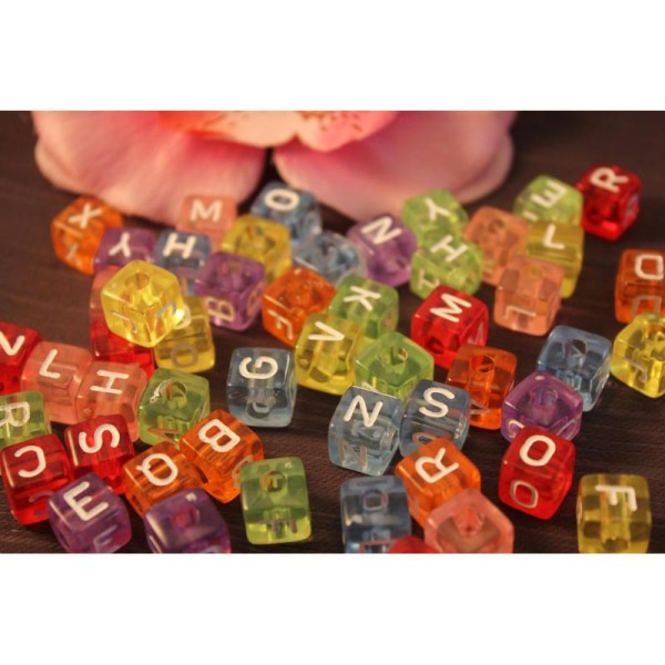 100 Perles Acryliques Alphabet Cubes 10Mm Multicolores - Photo n°1