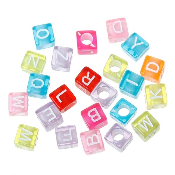 100 Perles Acryliques Alphabet Cubes 6Mm Multicolores - Photo n°1
