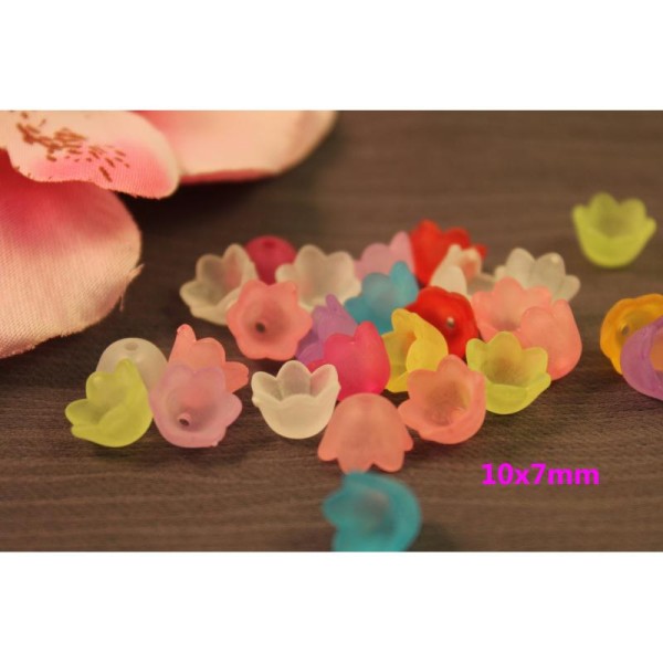 100 Perles Coupelles Acryliques Fleurs 10X7Mm Couleur Mixte - Photo n°1