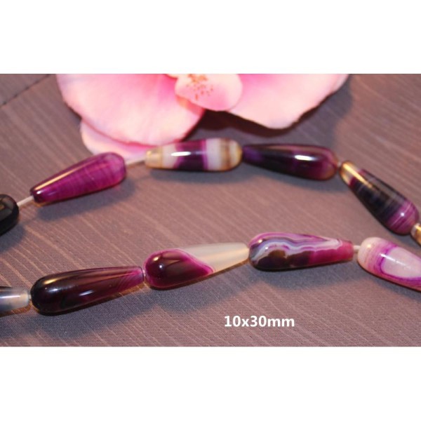 2 Perles De Jade Violette Forme Goutte Allongée 10X30Mm - Photo n°1