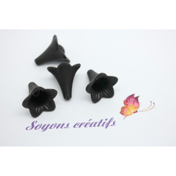 20 Perles Coupelles Acryliques Fleurs Noires 22Mm -Sc14820- - Photo n°1