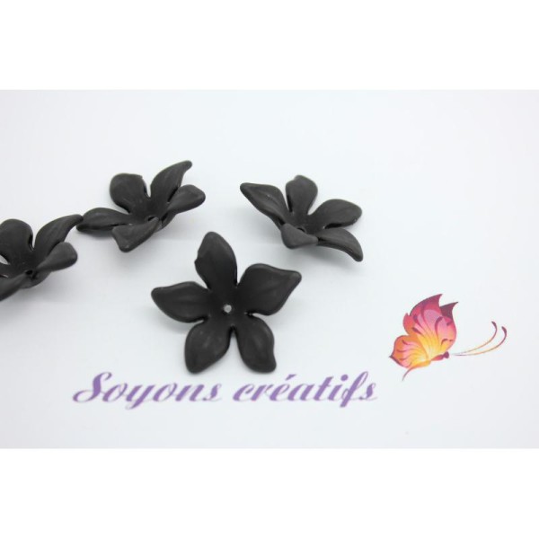 20 Perles Coupelles Acryliques Fleurs Noires 28Mm -Sc14821- - Photo n°1