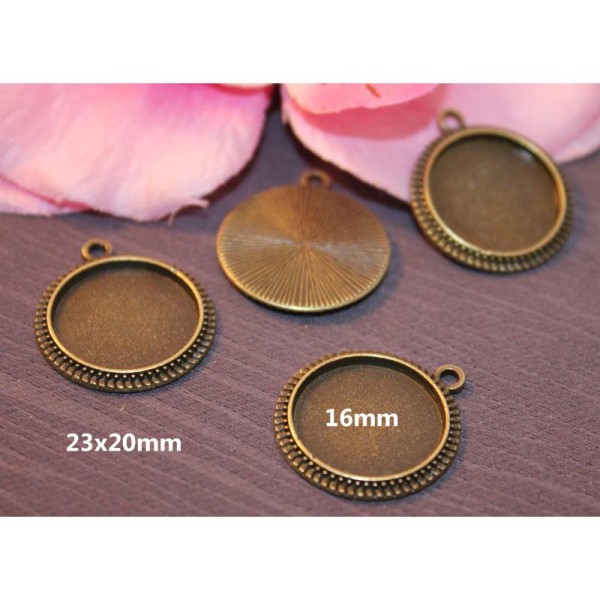 20 Supports Pendentif Rond Bronze Pour Cabochon 16Mm - Photo n°1