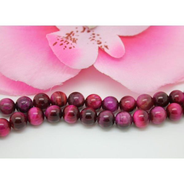 5 Perles Naturelles Oeil De Tigre Teintées Fuschia-Sq001138- Création Bijoux- - Photo n°1