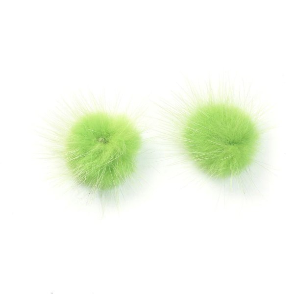 5 Pompons Fourrure 25-30Mm- Vert - Création Bijoux - - Photo n°1