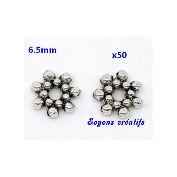 50 Perles Intercalaires Argentées Fleurs 6.5Mm -Sc08496- - Photo n°1