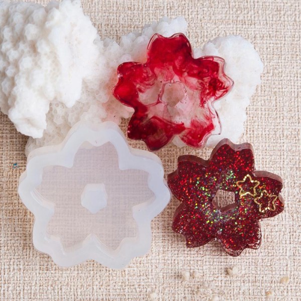 Moule Silicone Thème Fleur Sakura Pour Création Bijoux -32X31Mm- - Photo n°1
