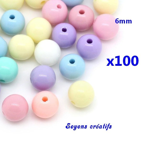200 Perles Acryliques Pastel 6 Mm Couleur Mixte -- - Photo n°1