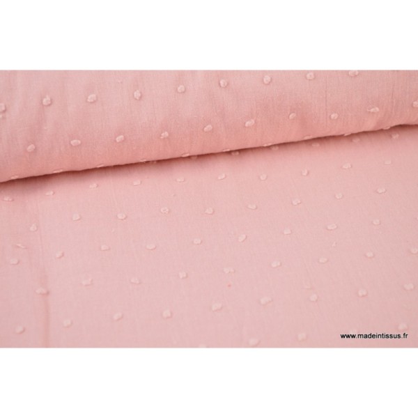 Tissu voile de coton Oeko tex plumetis rose - Photo n°3