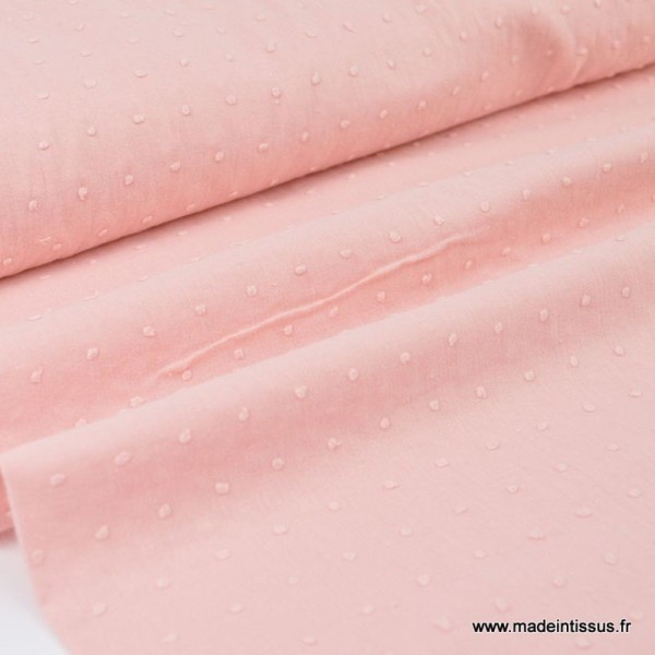 Tissu voile de coton Oeko tex plumetis rose - Photo n°1