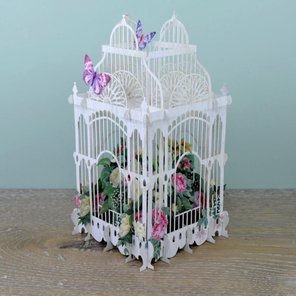 Carte 3D Cage blanche fleurs Roses 16x16 Décor en relief avec enveloppe - Photo n°4