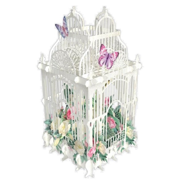 Carte 3D Cage blanche fleurs Roses 16x16 Décor en relief avec enveloppe - Photo n°1