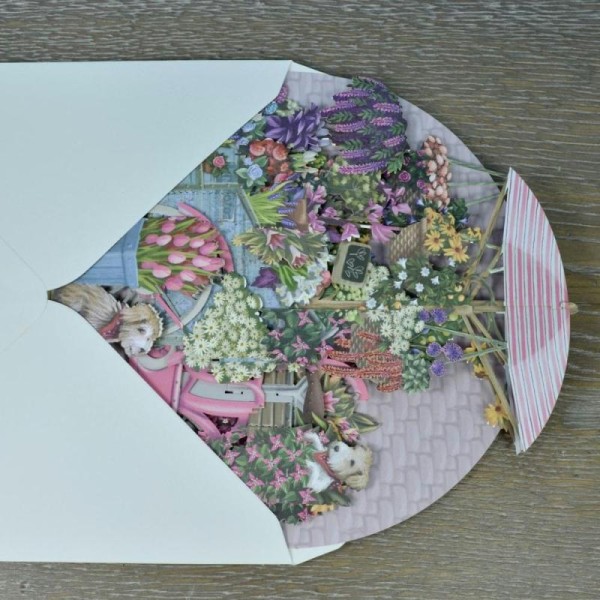 Carte 3D Chariot de Fleurs et Chiens 16x16 Décor en relief avec enveloppe - Photo n°4