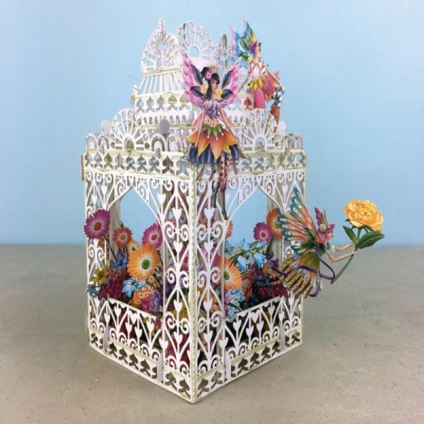 Carte 3D Cage blanche Fées et fleurs 16x16 Décor en relief avec enveloppe - Photo n°2