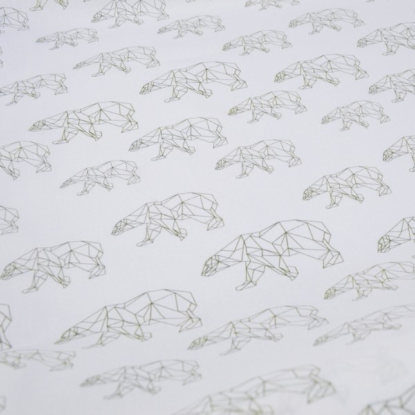 Tissu popeline coton imprimé Ours origami kaki fond blanc - Photo n°1
