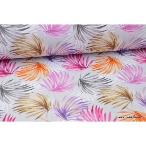 Tissu popeline coton imprimé Palmes Minibiscus - Photo n°2