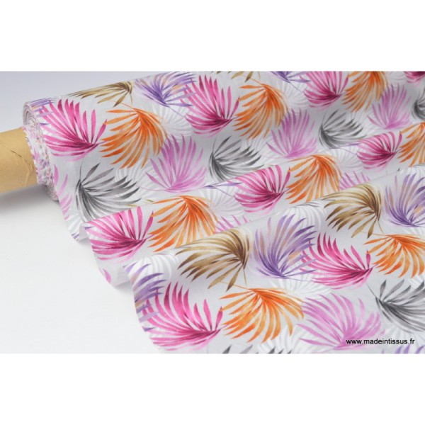 Tissu popeline coton imprimé Palmes Minibiscus - Photo n°3