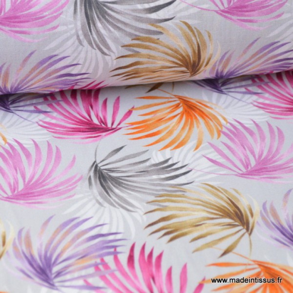 Tissu popeline coton imprimé Palmes Minibiscus - Photo n°1