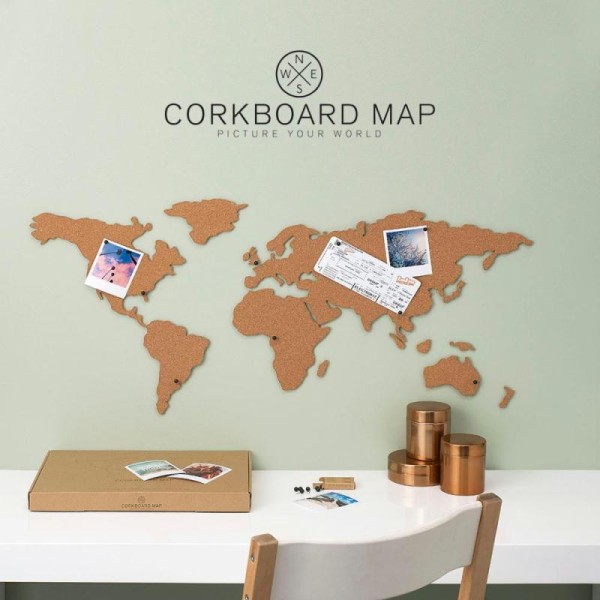 Carte Du Monde En Liège à Coller Au Mur Planisphère Cork 100x46cm
