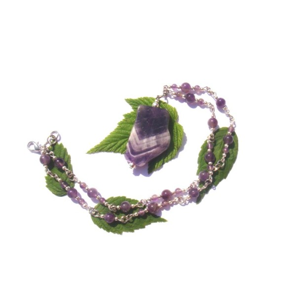 Améthyste : Collier perles et palet multicolore 45,5 CM de tour de cou minimum - Photo n°1