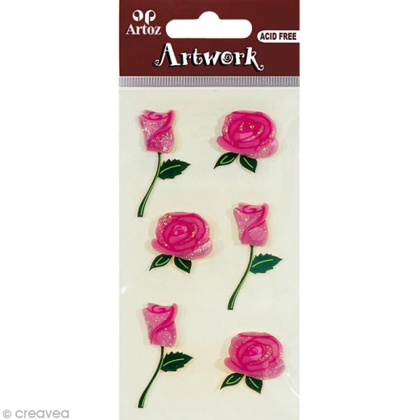 Sticker 3D - Roses roses x 6 - Photo n°1