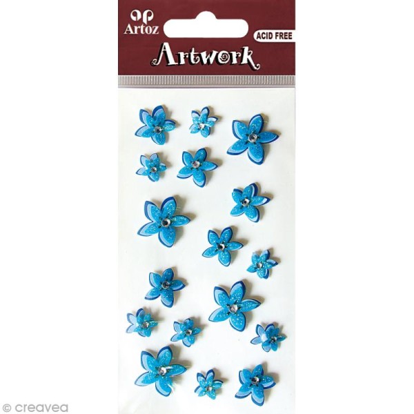 Sticker 3D - Fleurs délicates bleues x 16 - Photo n°1