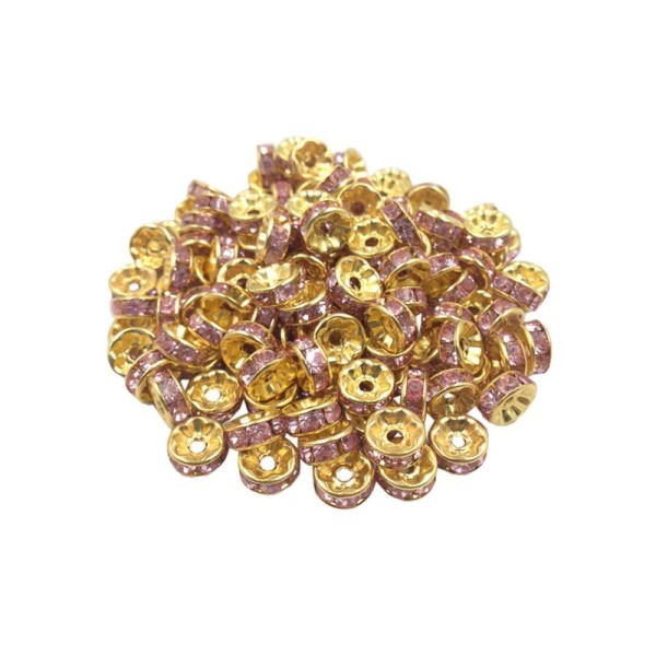 20 Perles Rondelle strass Doré 8mm Strass Rose Creation Bijoux, Collier - Photo n°1