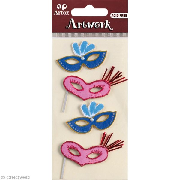 Sticker 3D - Masques roses et bleus x 4 - Photo n°1